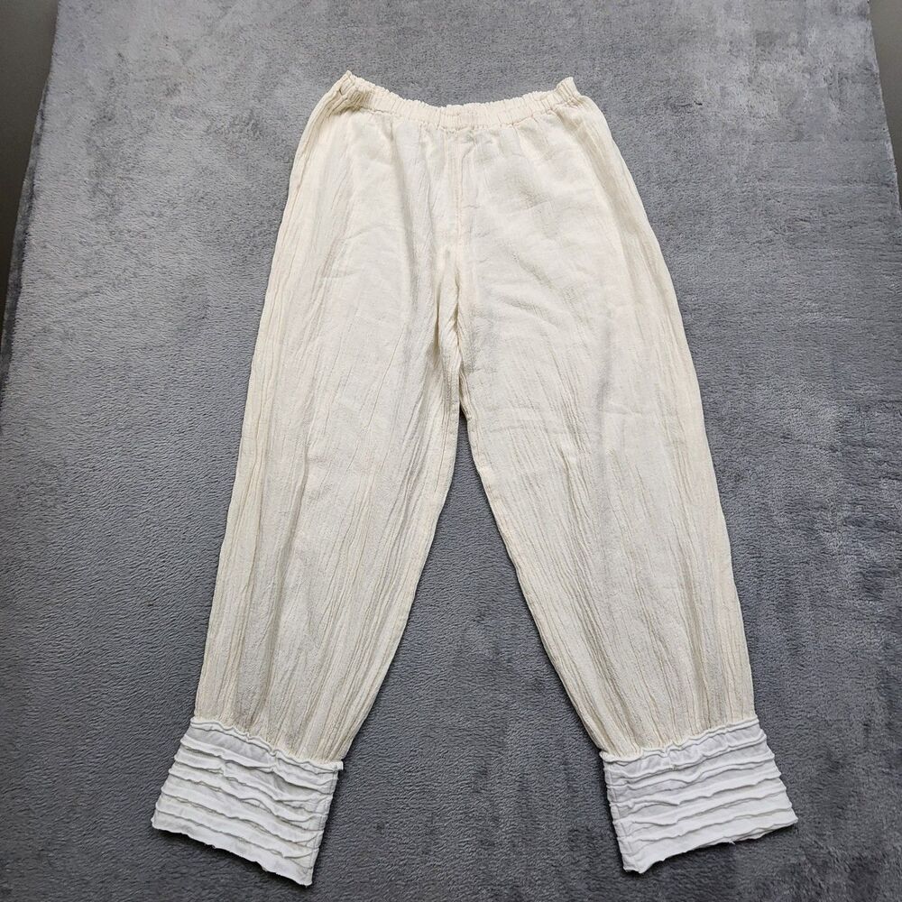 Oh My Gauze Womens 2 Cream Pants 100% Cotton Crinkle Gauze Pull On Casual